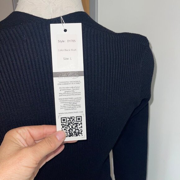 Dalia MacPhee Womens Skirt Dress Size Large Black Knit Accordian Floral New - Picture 7 of 9